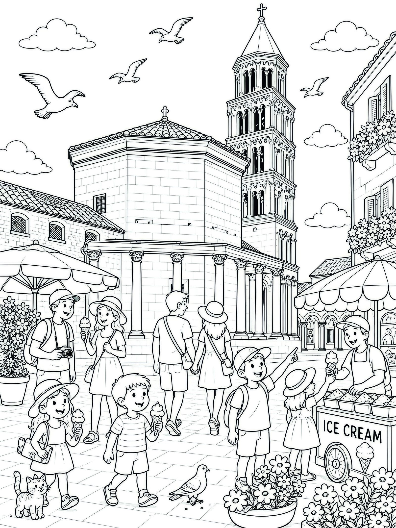 Coloring page of Saint Domnius Cathedral and its bell tower