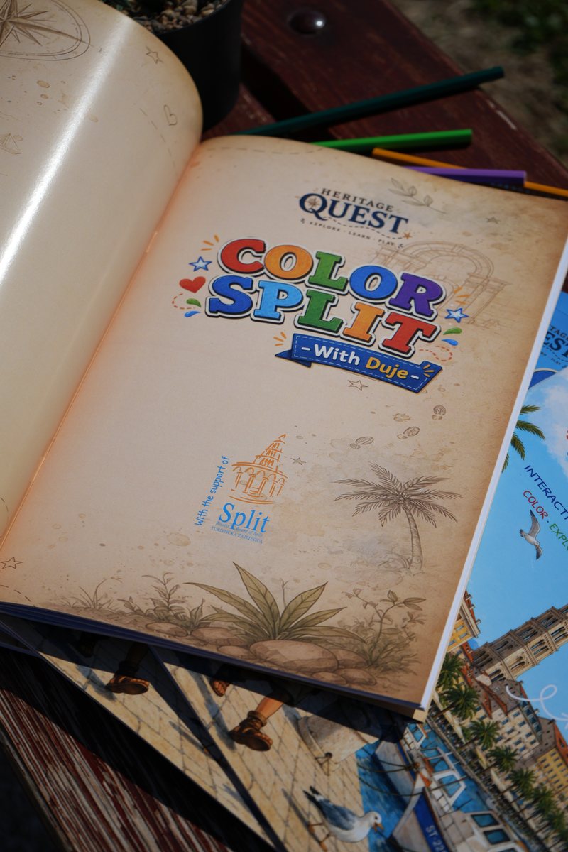 A closer view of the open title page of Color Split with Duje and its Tourist Board of Split support credit.